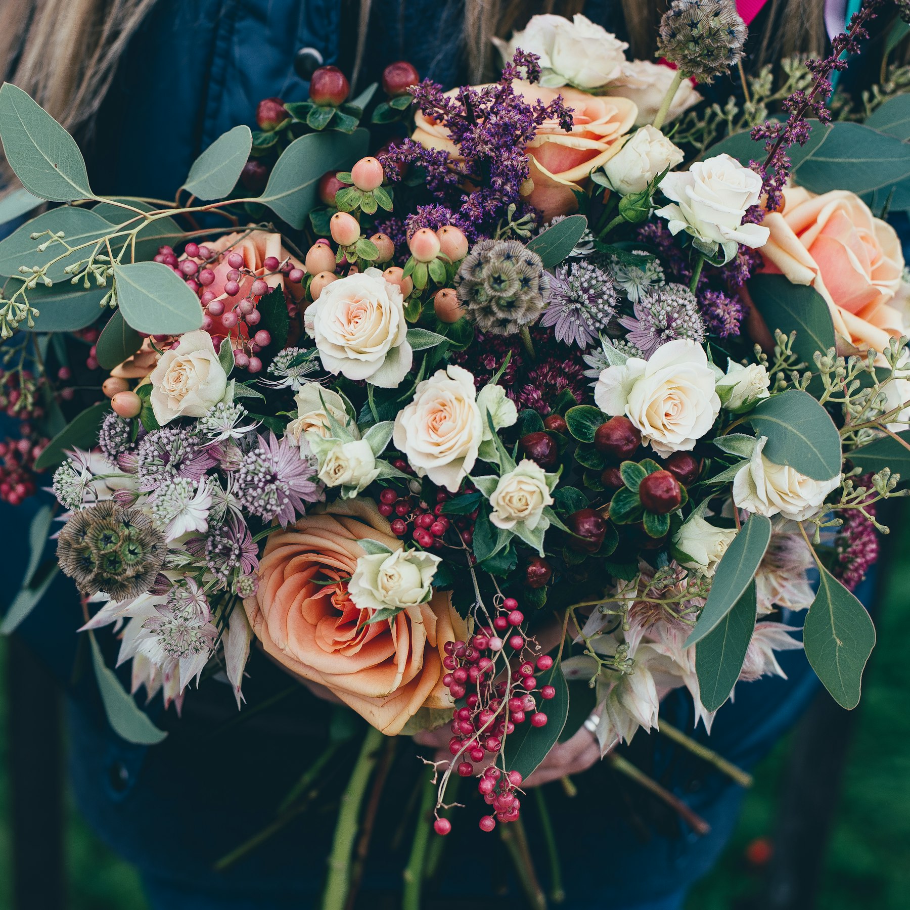 Seasonal flowers on a wooden table